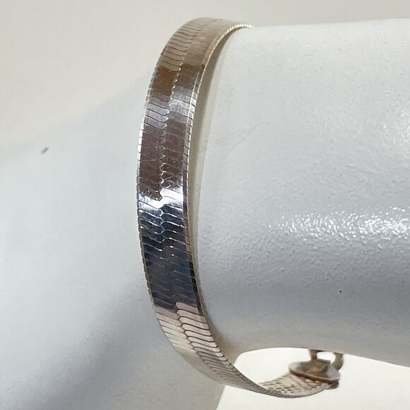 Etched Pattern Design Bracelet Signed Italy Rose/Pink 925 Sterling Silver 7" - Picture 4 of 16